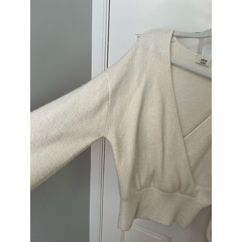 Aritzia Wilfred SoftSpoke Dear Wrap Sweater White Cashmere Blend Women's M FLAW - Picture 6 of 15